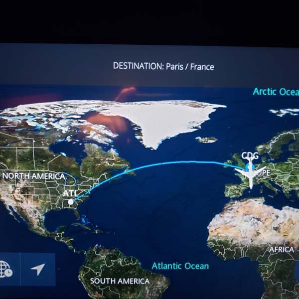 Direct flight from Atlanta to Paris and then a short hop to Morocco.
